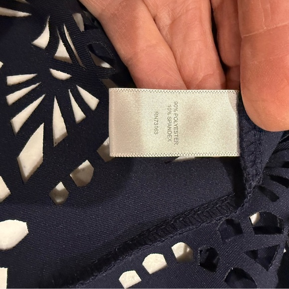 Spense V-neck Sleeveless Dress Laser Cut Pleated Party Wedding Navy Women’s Sz 8 - Picture 11 of 13